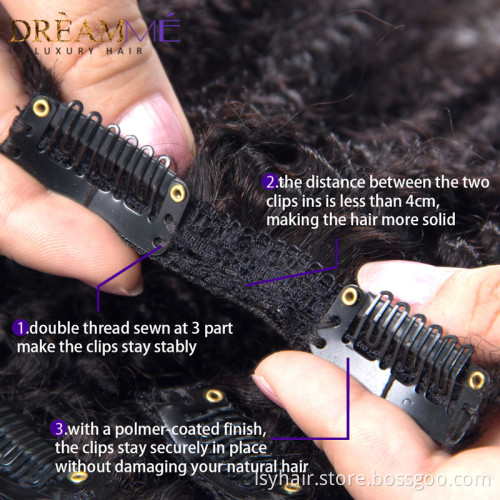 Lsy Wholesale Mongolian Afro Kinky Curly Human Hair Weave Clip In Hair Extensions, Brazilian Afro Clip ins 7pcs 8pcs Per Set